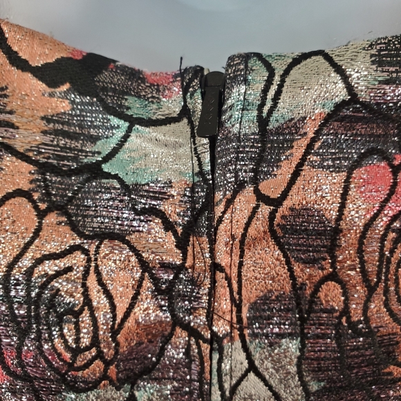 Asos Curve Metallic Dress Size 16 Floral on Black Knee Length Shift Party - Picture 7 of 10